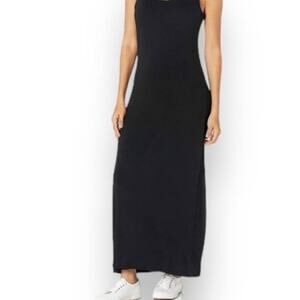 Black ribbed knit maxi dress, women's large stretchy sleeveless scoop neck maxi